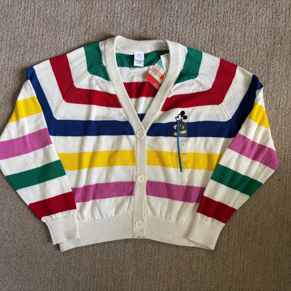 Disney 100 Mickey Mouse Retro Striped Cardigan Sweater - WOMENS L- NEW w/ Tags
